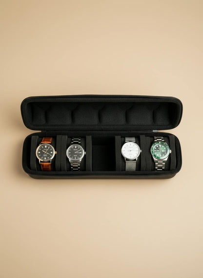 Vue du dessus des 5 compartiments à montres