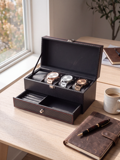 Boîte à Montre Homme Double Niveau Premium Cuir PU Noir – Coffret Cadeau