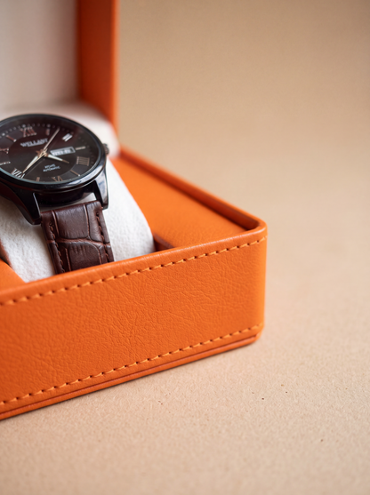 Boîte à Montre Homme 1 Montre Cuir PU Orange – Présentoir Cadeau