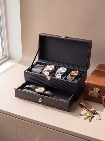 Boîte à Montre Homme Double Niveau Premium Cuir PU Noir – Coffret Cadeau