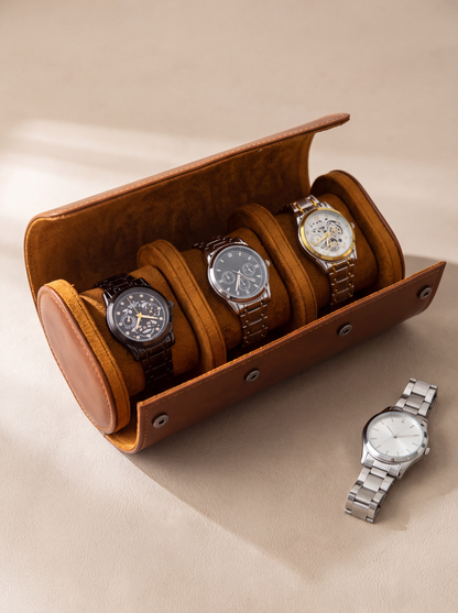 Boîte à Montre Homme 3 Compartiments Cuir Marron – Fabrication Artisanale