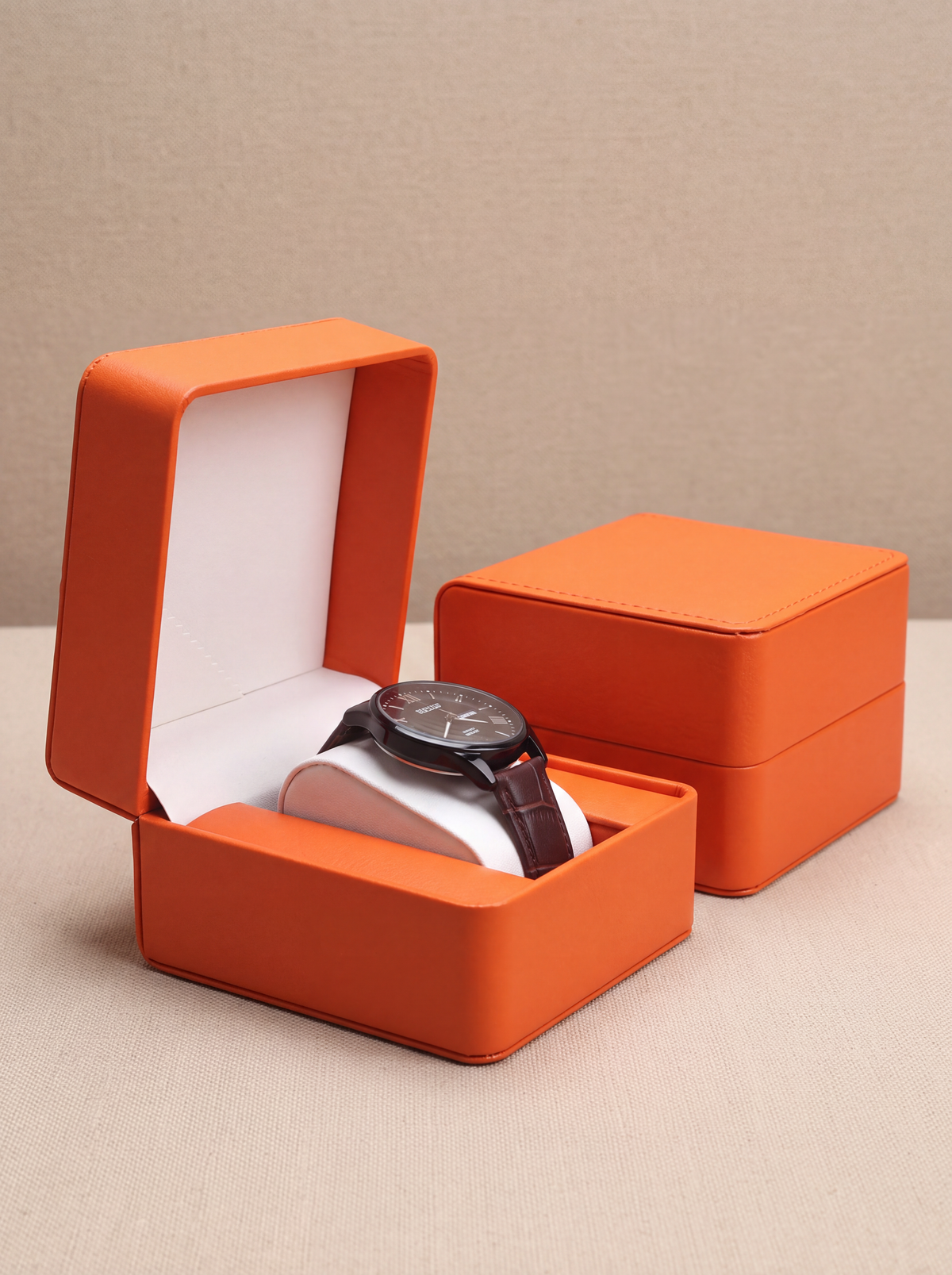 Boîte à Montre Homme 1 Montre Cuir PU Orange – Présentoir Cadeau
