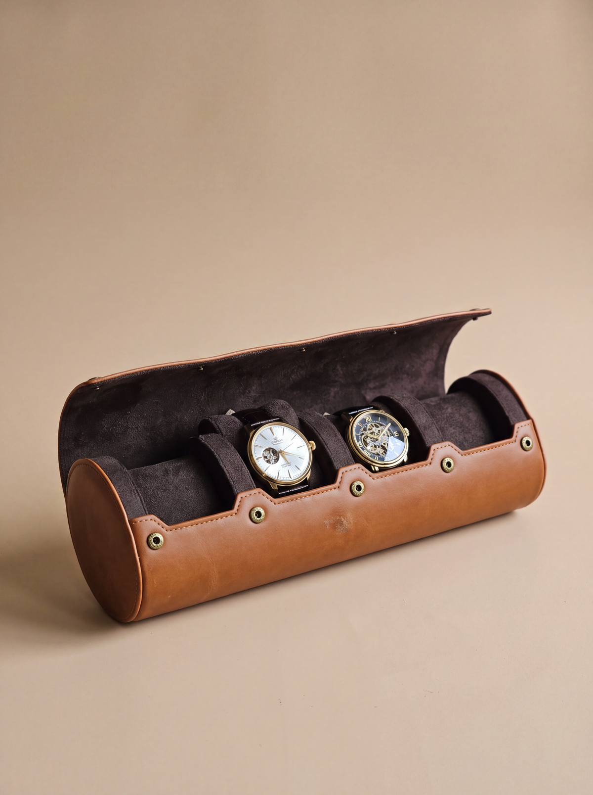 Boîte à Montre Homme 4 Compartiments Cuir PU Marron – Écrin de Voyage Compact