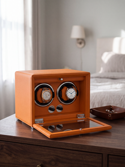 Remontoir 2 Montres Cuir Orange