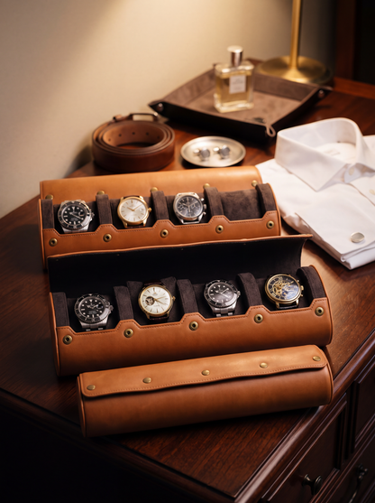 Boîte à Montre Homme 4 Compartiments Cuir PU Marron – Écrin de Voyage Compact
