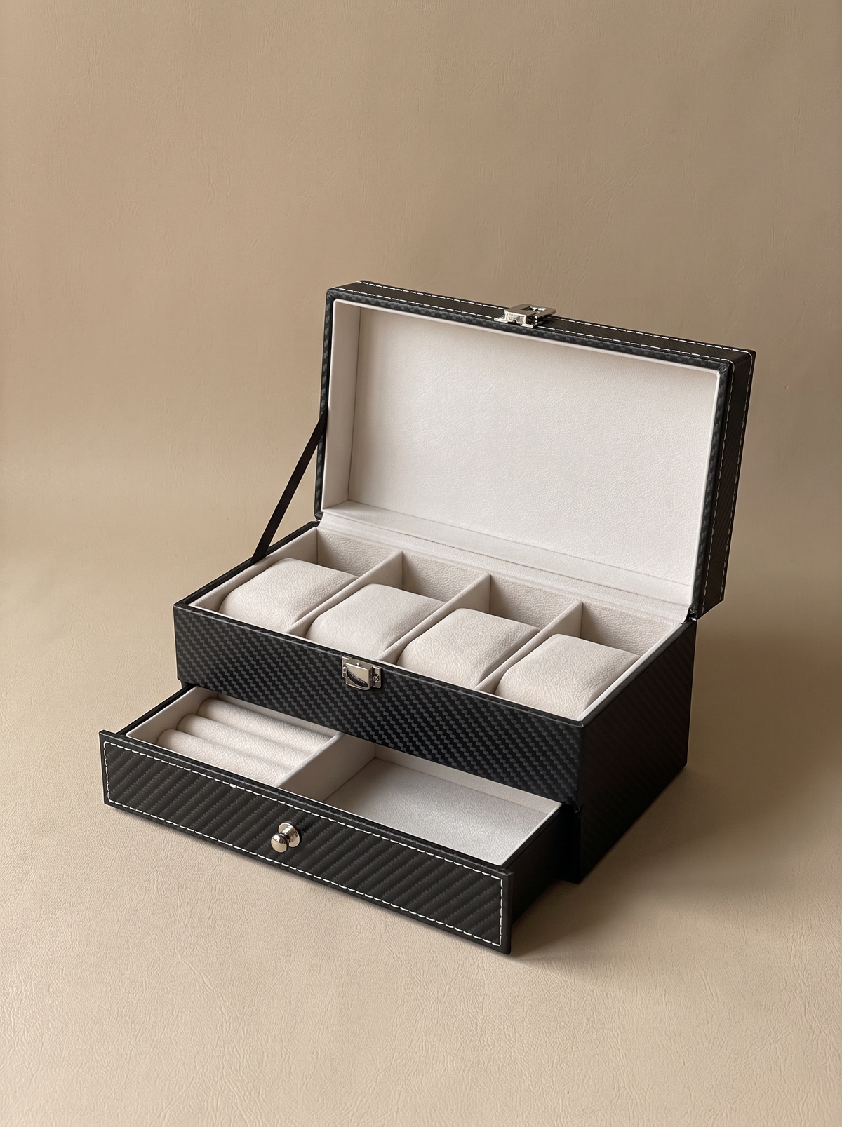 Boîte à Montre Homme Double Niveau Cuir PU Noir – Coffret Cadeau avec Coussin