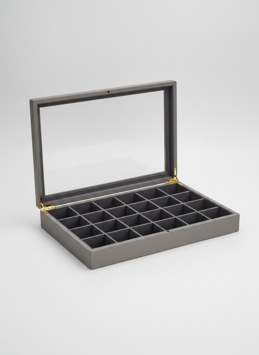 Boîte à bijoux bois gris rétro 24 grilles