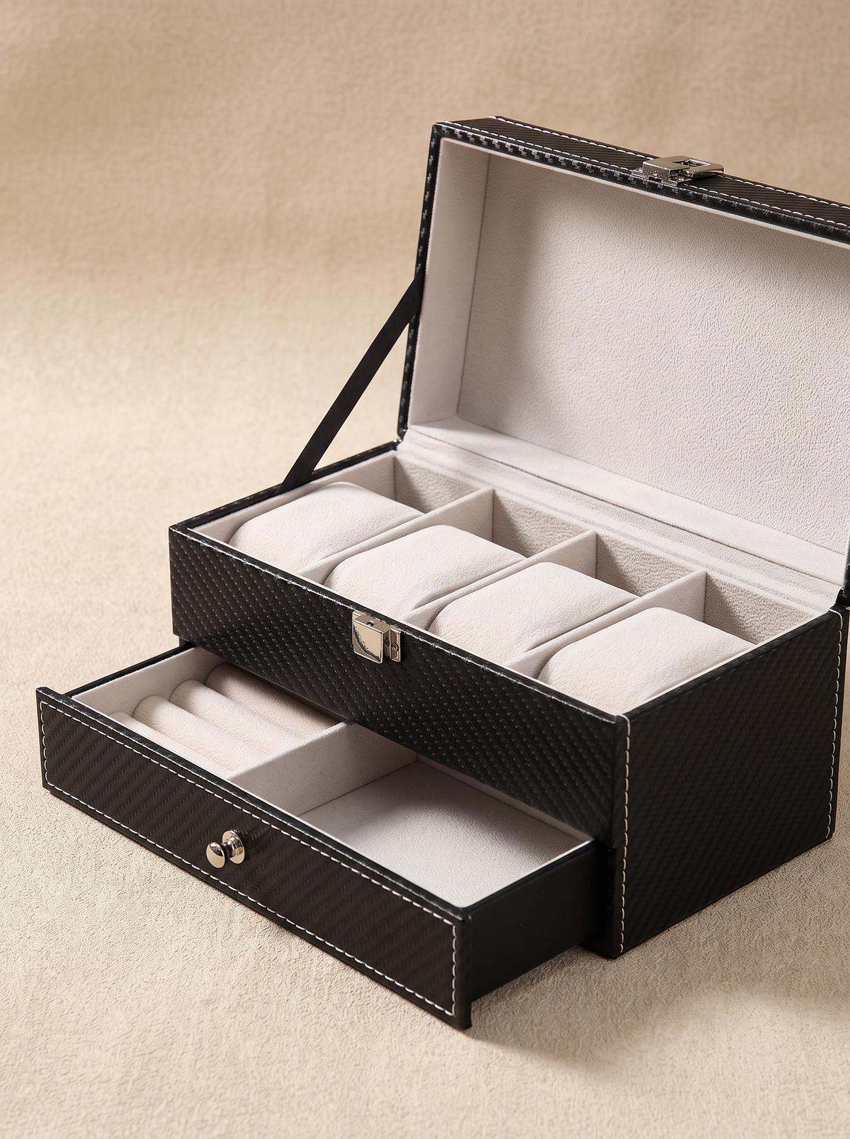 Boîte à Montre Homme Double Niveau Cuir PU Noir – Coffret Cadeau avec Coussin