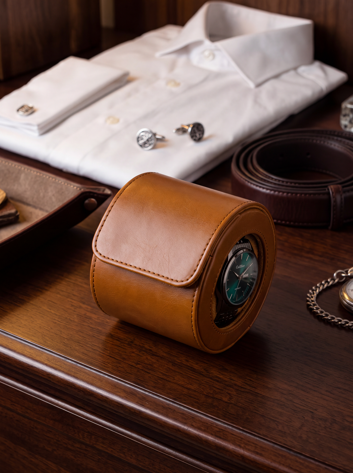 Boîte à Montre Homme 1 Montre Coussin Amovible Marron – Étui Roulé Voyage