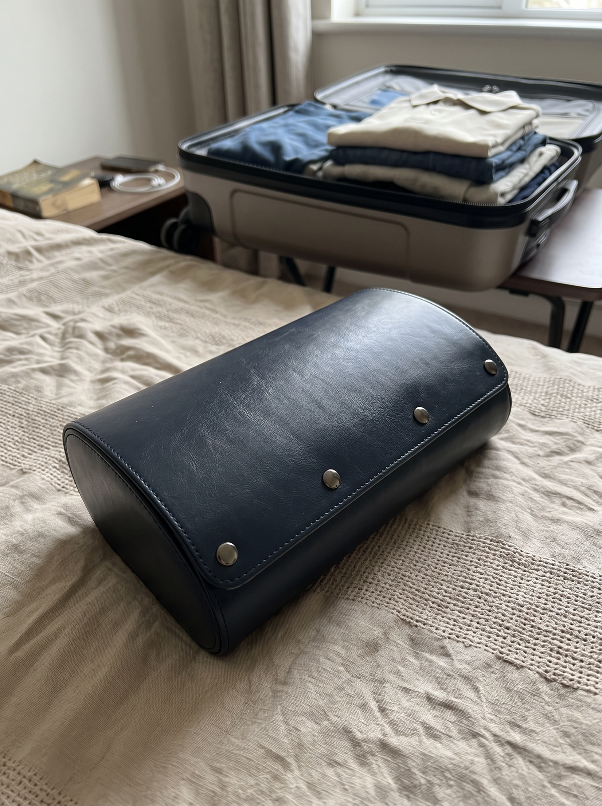 Boîte à Montre Homme 6 Compartiments Cuir PU Bleu Nuit – Écrin de Voyage Compact