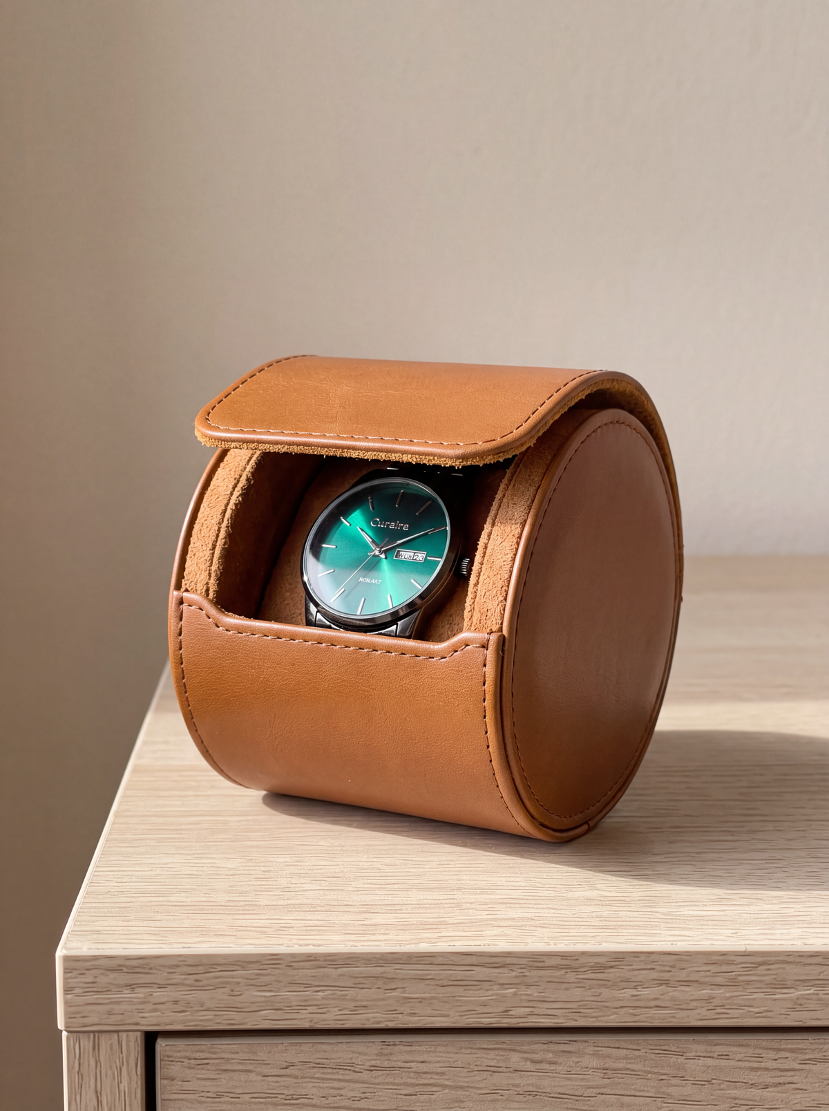 Boîte à Montre Homme 1 Montre Coussin Amovible Marron – Étui Roulé Voyage