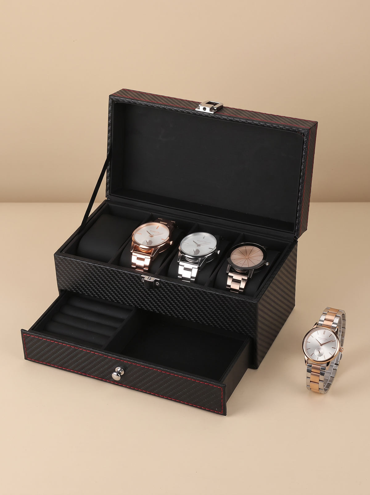 Boîte à Montre Homme Double Niveau Premium Cuir PU Noir – Coffret Cadeau