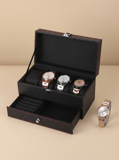 Boîte à Montre Homme Double Niveau Premium Cuir PU Noir – Coffret Cadeau
