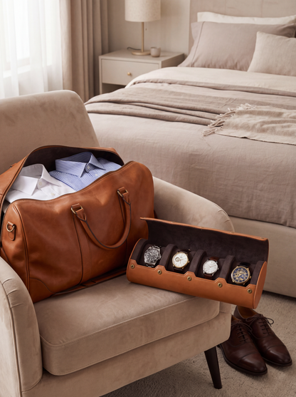 Boîte à Montre Homme 4 Compartiments Cuir PU Marron – Écrin de Voyage Compact
