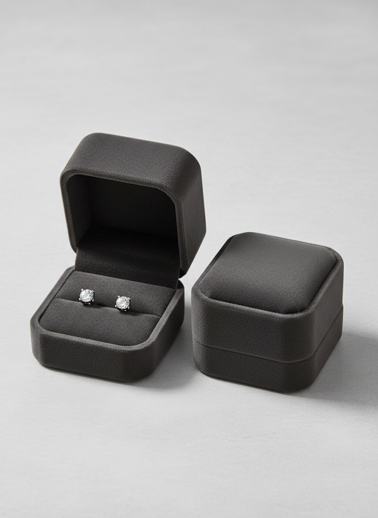 Écrin velours anthracite avec boucles d'oreilles
