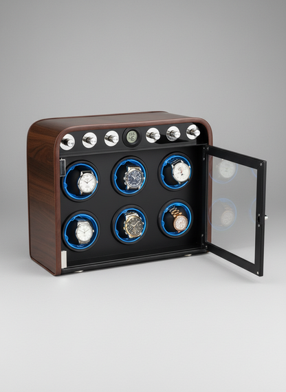 Boîte à montre automatique bois LED bleu avec montres