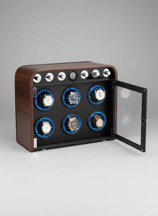 Boîte à montre automatique bois LED bleu avec montres
