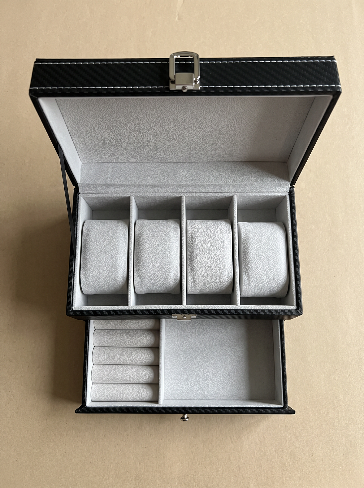 Boîte à Montre Homme Double Niveau Cuir PU Noir – Coffret Cadeau avec Coussin