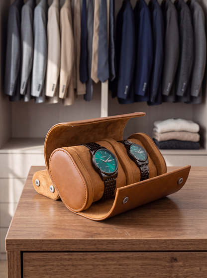 Boîte à Montre Homme 1 Montre Coussin Amovible Marron – Étui Roulé Voyage