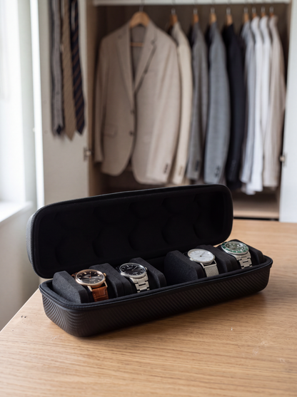 Boîte à Montre Homme 5 Compartiments Ronde Noire – Coque Rigide Cadeau