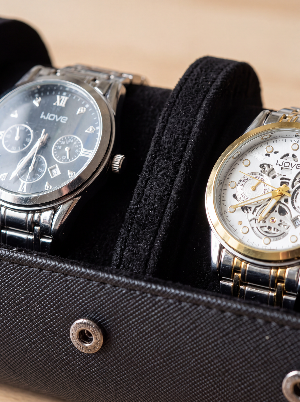 Boîte à Montre Homme 2 Compartiments Cuir Noir Croisé – Fabrication Artisanale