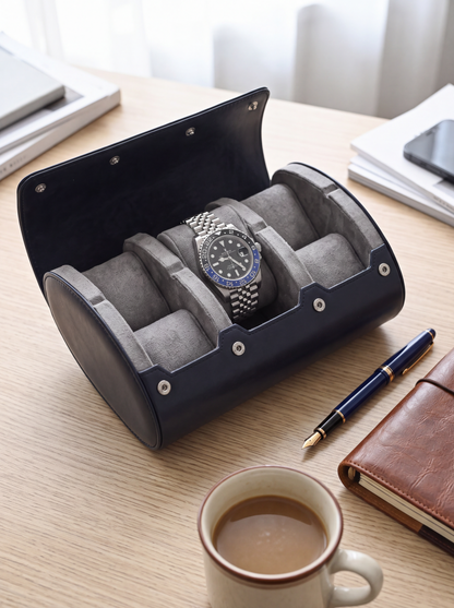 Boîte à Montre Homme 6 Compartiments Cuir PU Bleu Nuit – Écrin de Voyage Compact