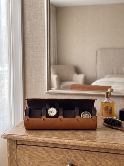 Boîte à Montre Homme 4 Compartiments Cuir PU Marron – Écrin de Voyage Compact