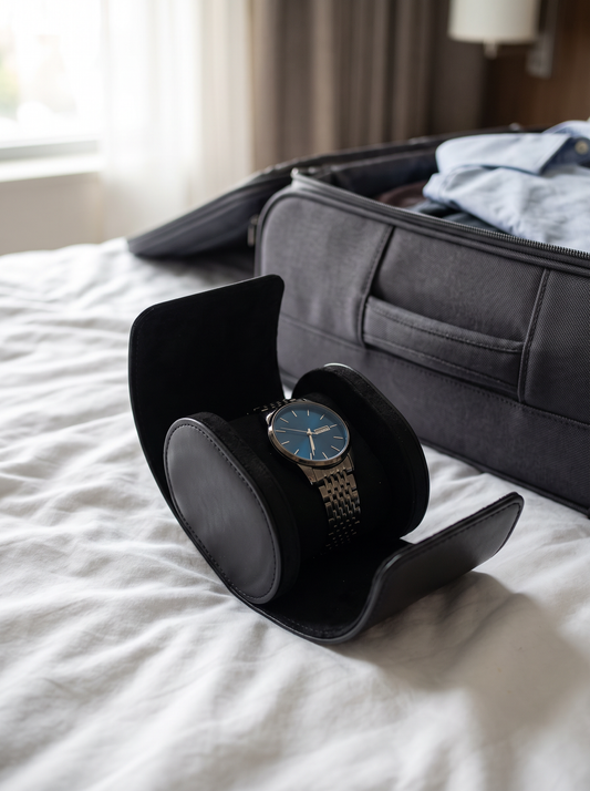 Boîte à Montre Homme 1 Montre Coussin Amovible Noir – Étui Roulé Voyage