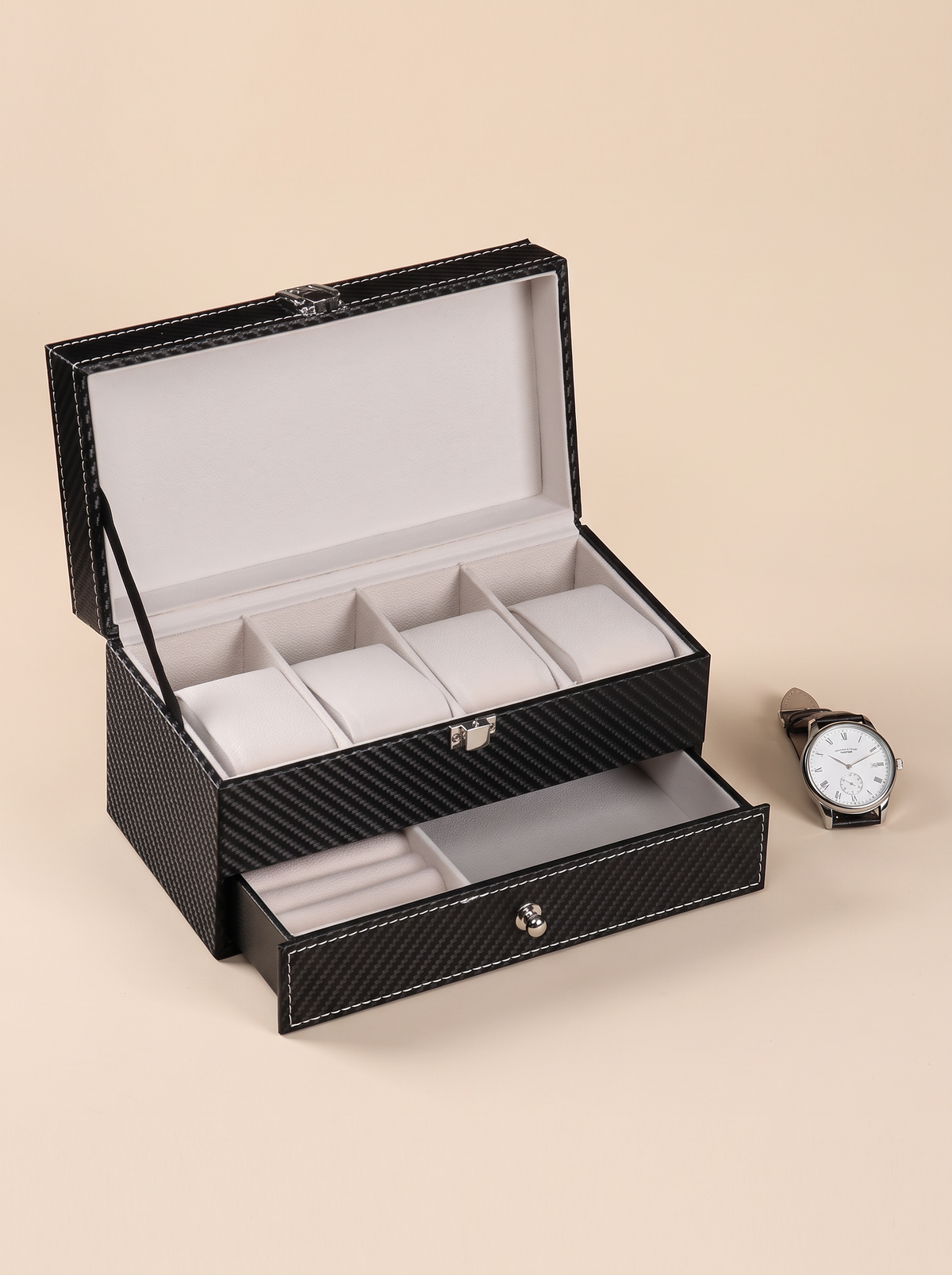 Boîte à Montre Homme Double Niveau Cuir PU Noir – Coffret Cadeau avec Coussin