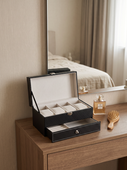 Boîte à Montre Homme Double Niveau Cuir PU Noir – Coffret Cadeau avec Coussin