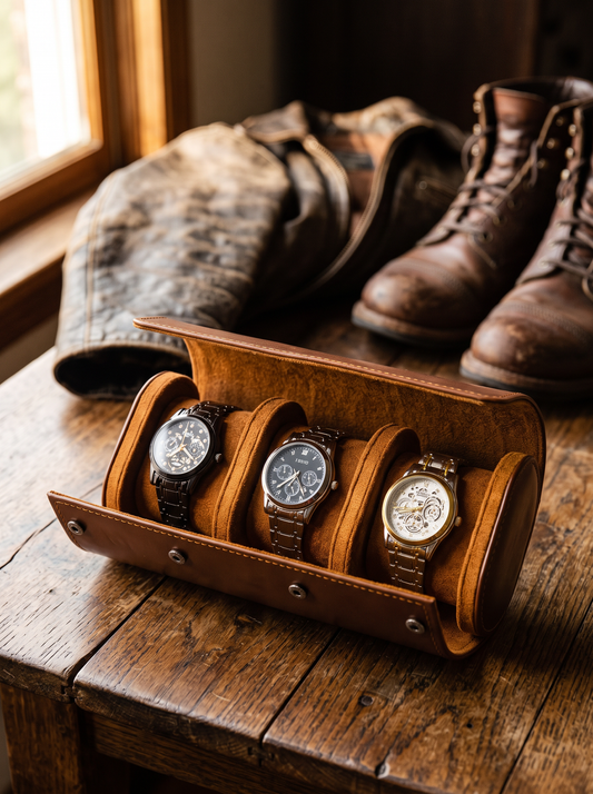 Boîte à Montre Homme 3 Compartiments Cuir Marron – Fabrication Artisanale
