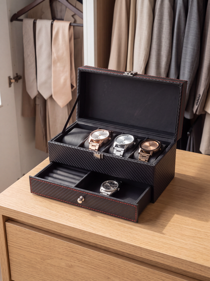 Boîte à Montre Homme Double Niveau Premium Cuir PU Noir – Coffret Cadeau
