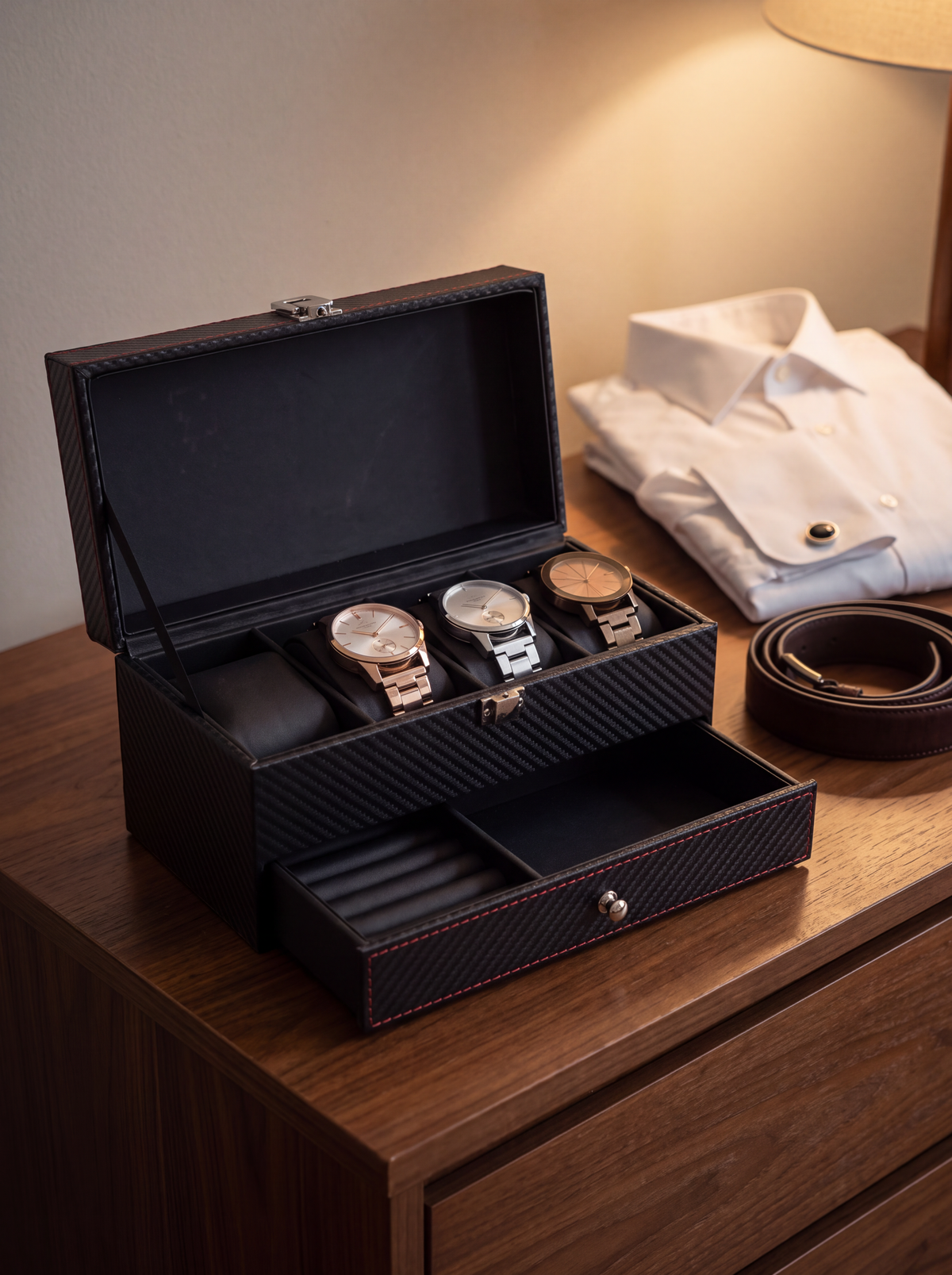 Boîte à Montre Homme Double Niveau Premium Cuir PU Noir – Coffret Cadeau