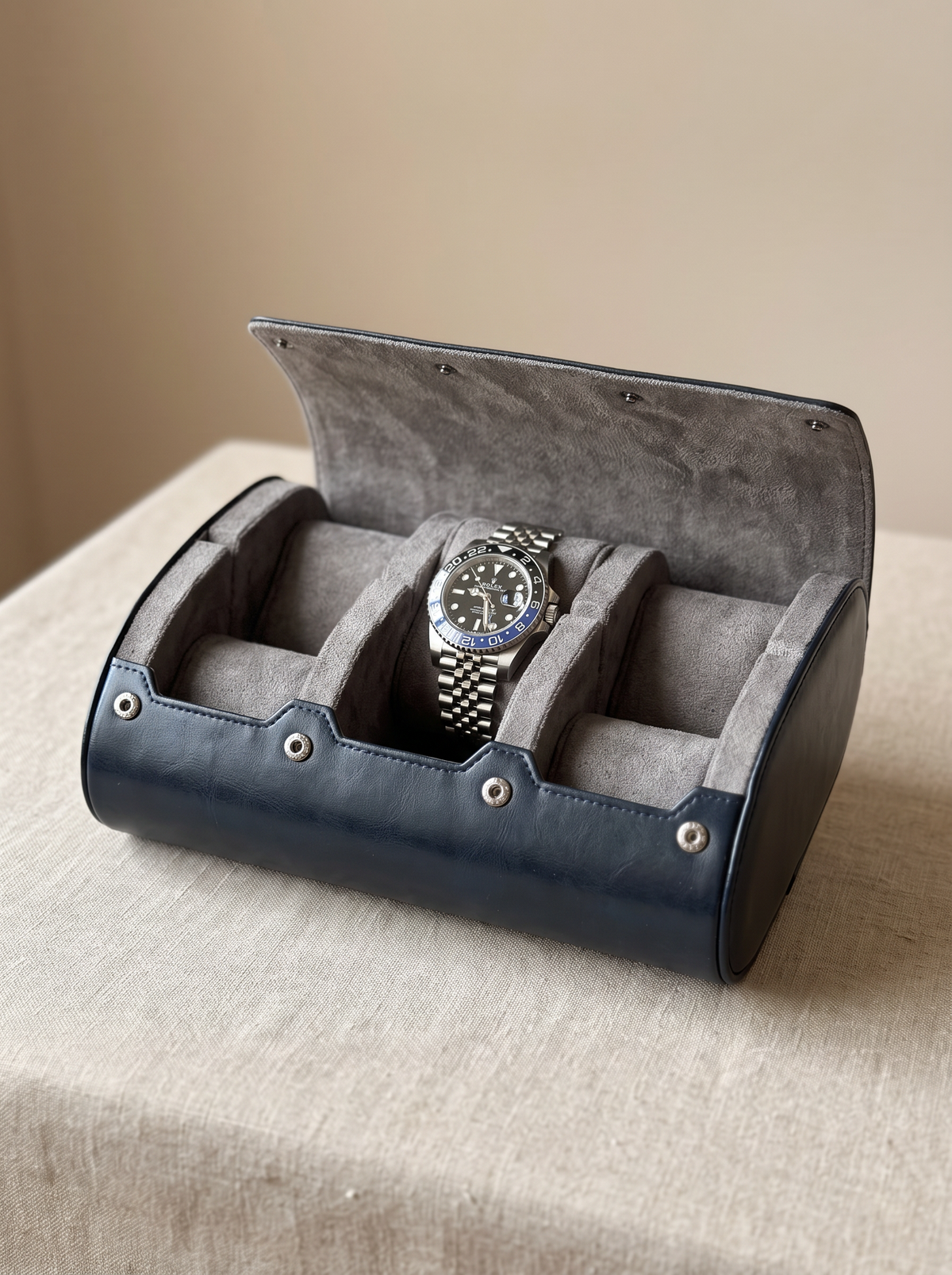 Boîte à Montre Homme 6 Compartiments Cuir PU Bleu Nuit – Écrin de Voyage Compact
