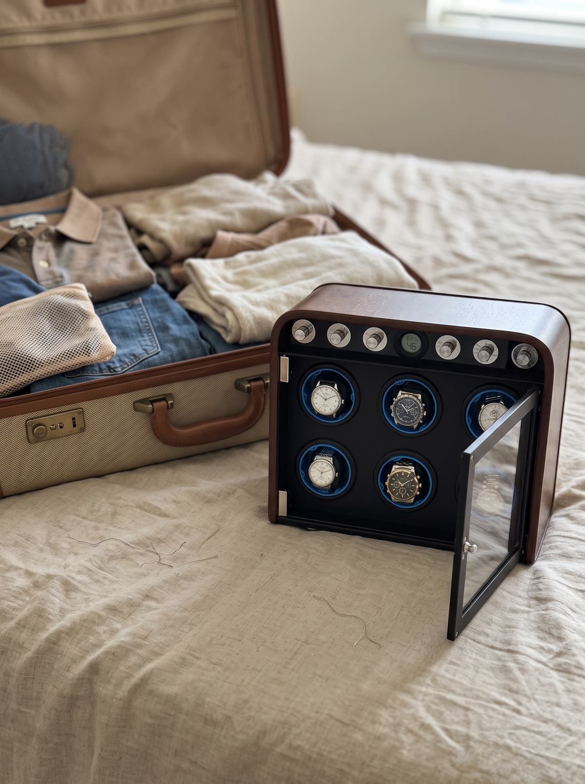 Remontoir Bois LED Bleu Silencieux