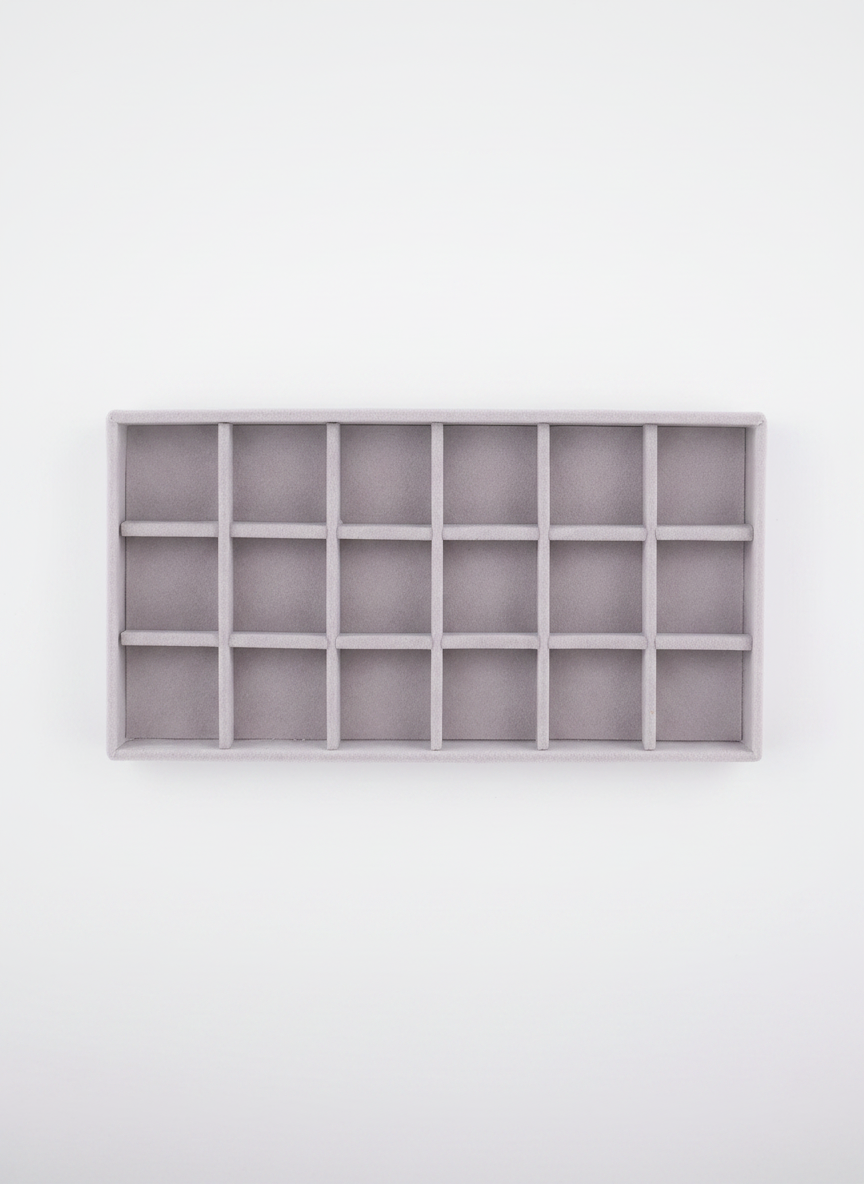 Plateau à bijoux velours gris 18 compartiments
