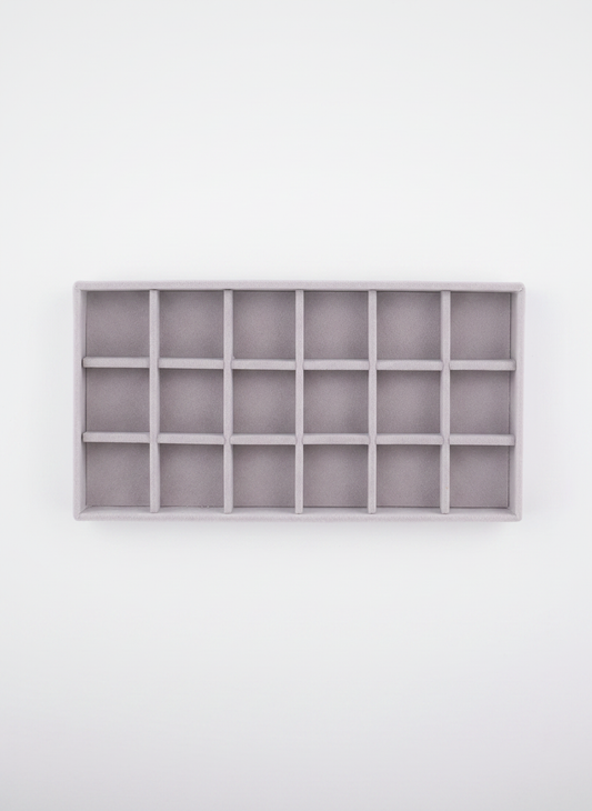 Plateau à bijoux velours gris 18 compartiments