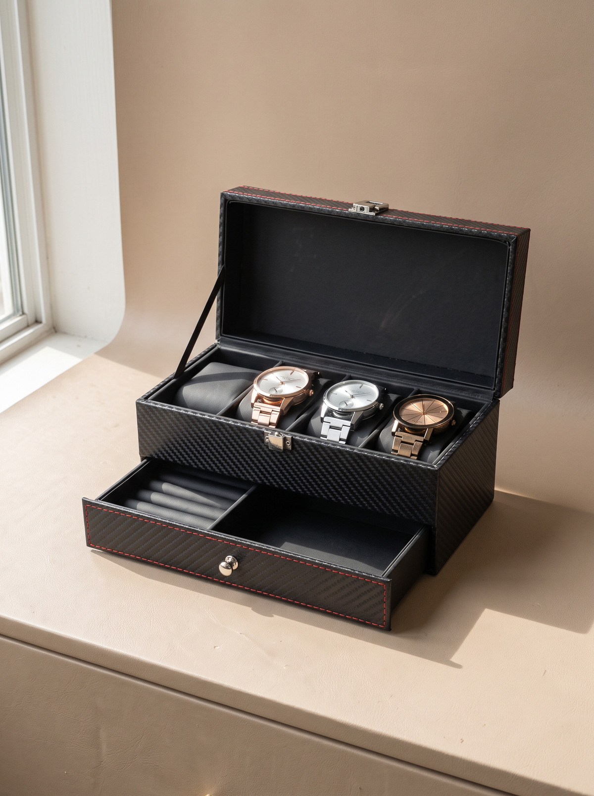Boîte à Montre Homme Double Niveau Premium Cuir PU Noir – Coffret Cadeau