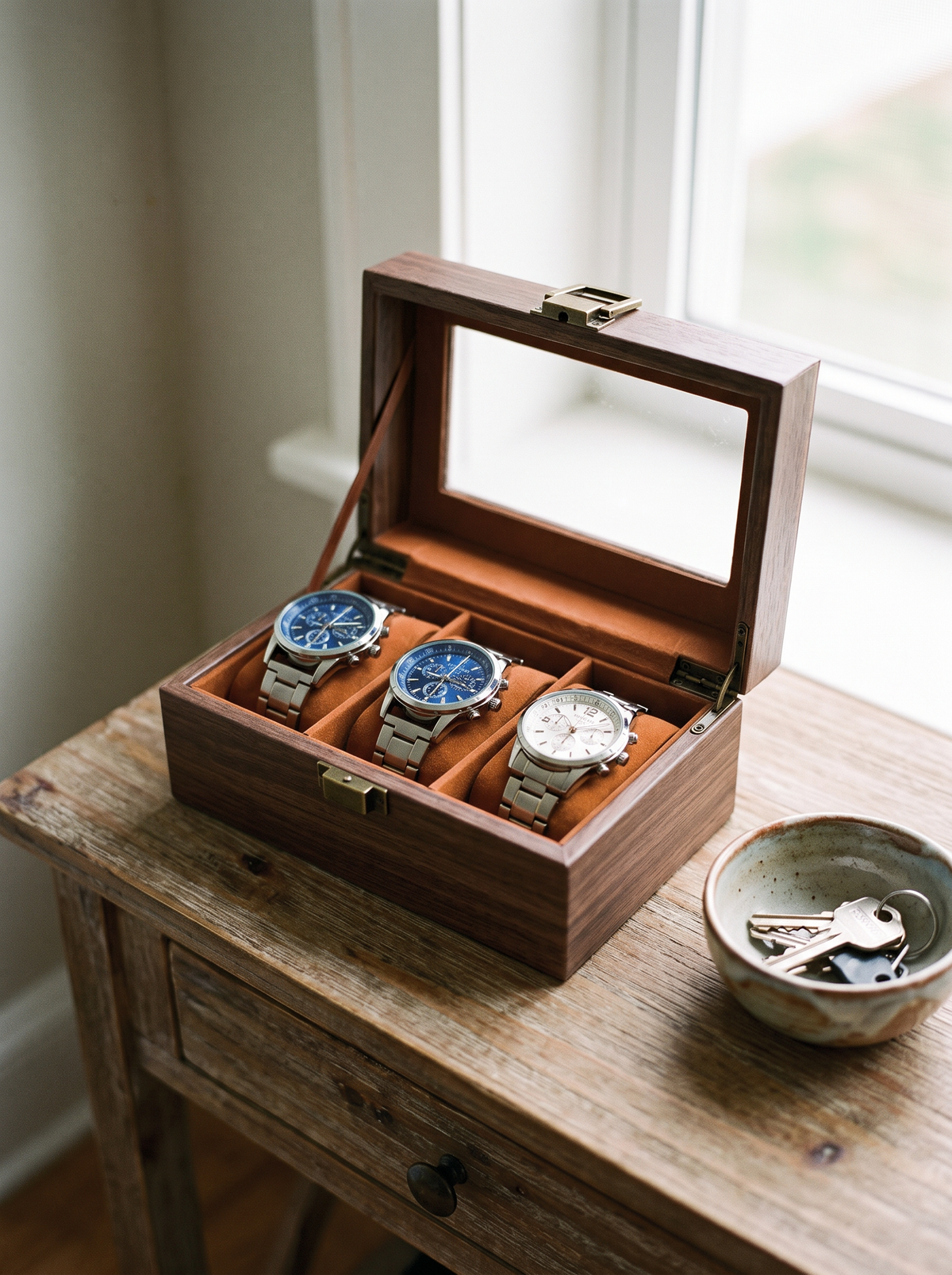 Boîte à Montre Homme 3 Compartiments Effet Noyer – Édition Classique