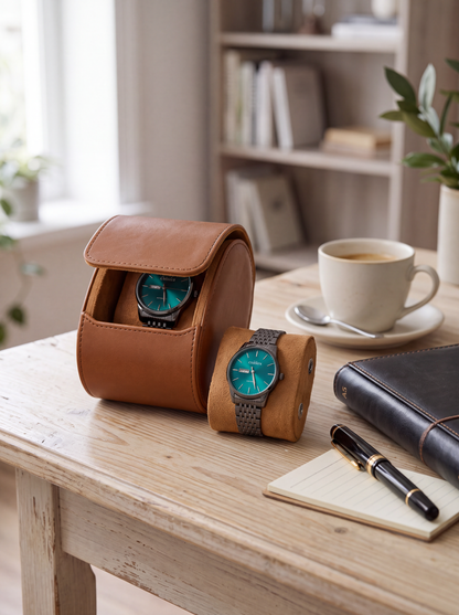 Boîte à Montre Homme 1 Montre Coussin Amovible Marron – Étui Roulé Voyage
