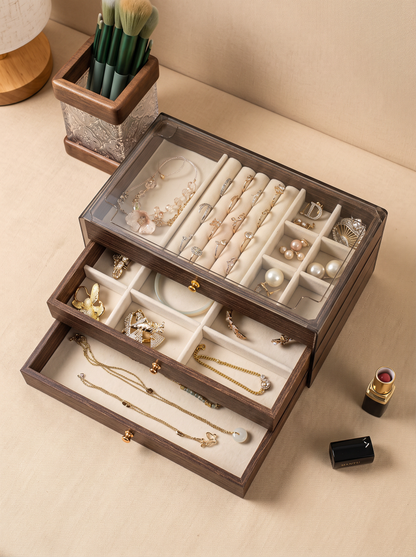 Boîte à Bijoux Multi-Niveaux en Velours