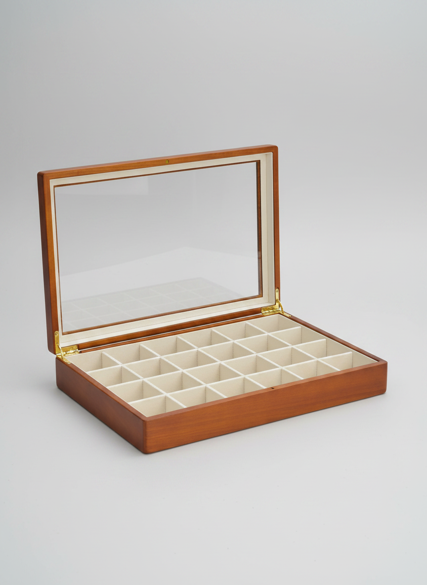 Boîte à bijoux bois beige rétro 24 grilles