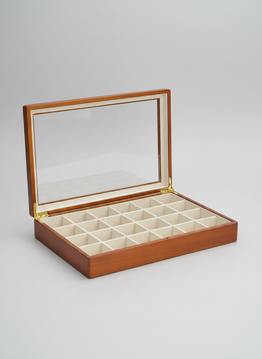 Boîte à bijoux bois beige rétro 24 grilles