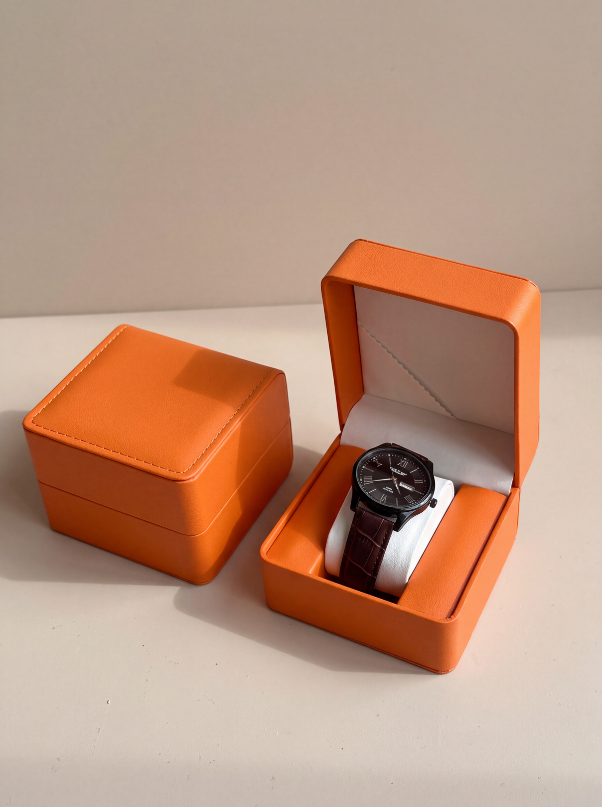 Boîte à Montre Homme 1 Montre Cuir PU Orange – Présentoir Cadeau