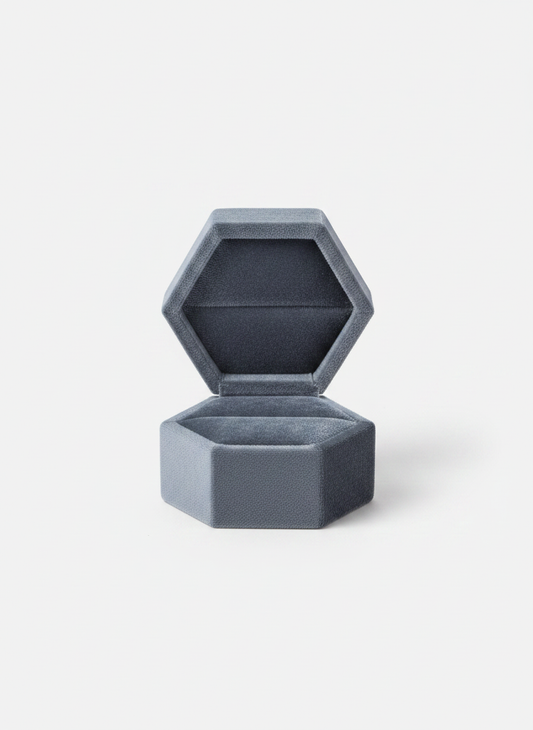 Écrin à bague octogonal velours gris ardoise