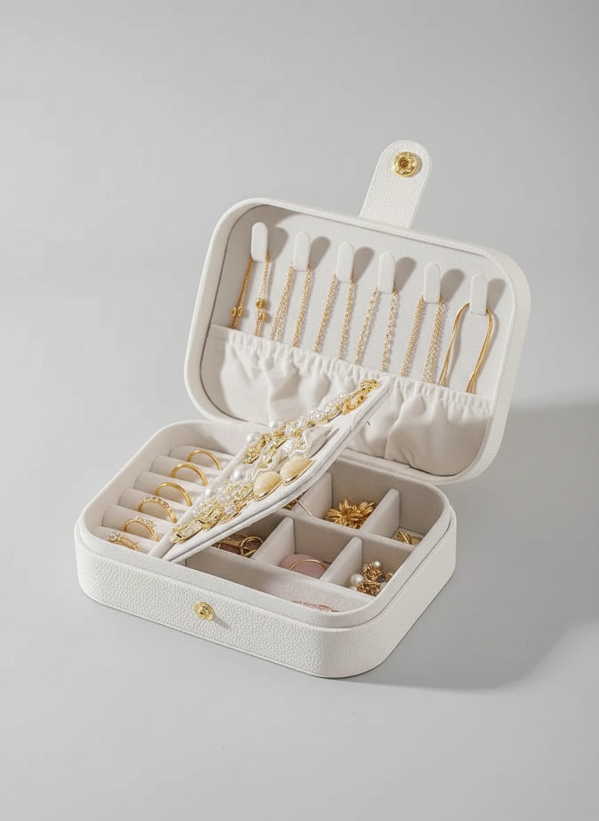 Boîte à bijoux double niveau blanche