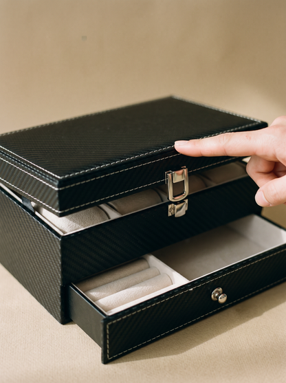 Boîte à Montre Homme Double Niveau Cuir PU Noir – Coffret Cadeau avec Coussin