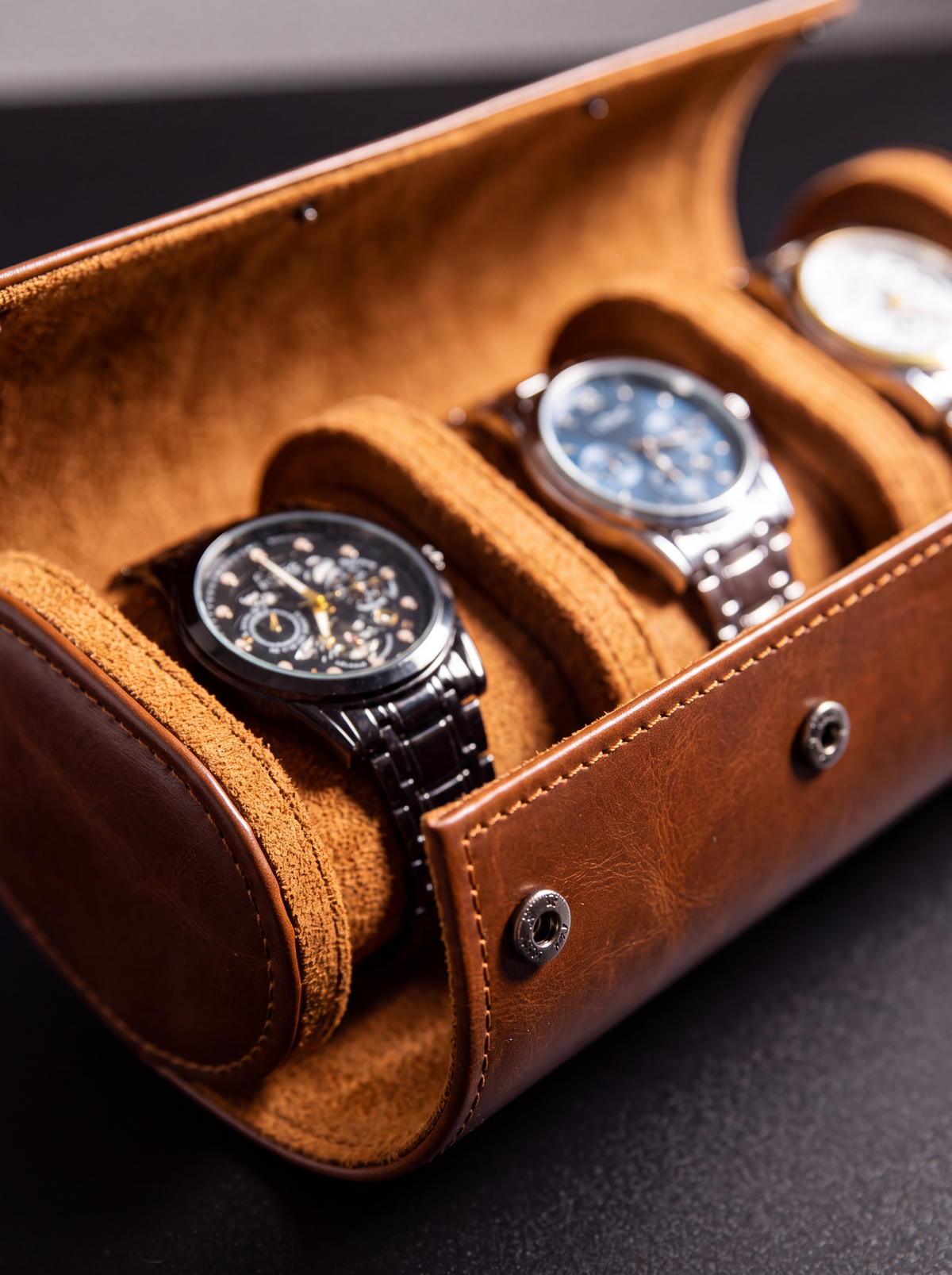 Boîte à Montre Homme 3 Compartiments Cuir Marron – Fabrication Artisanale