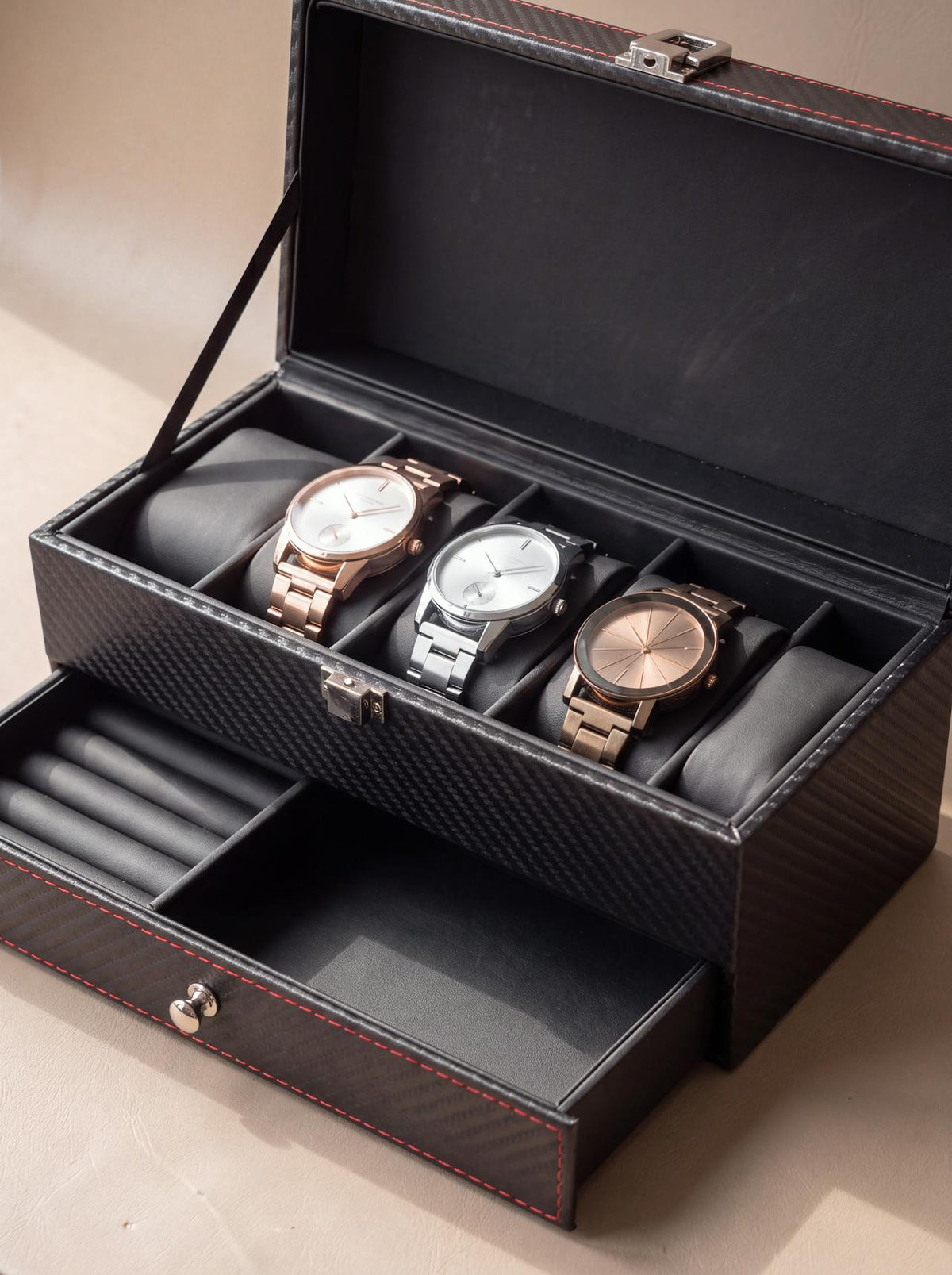 Boîte à Montre Homme Double Niveau Premium Cuir PU Noir – Coffret Cadeau
