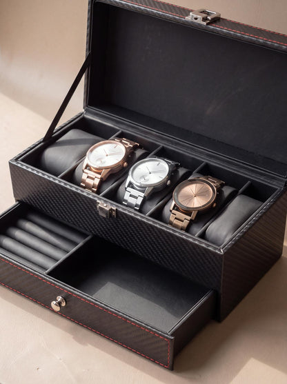 Boîte à Montre Homme Double Niveau Premium Cuir PU Noir – Coffret Cadeau